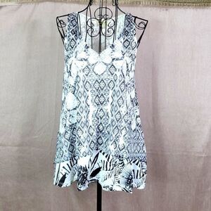 ONE WORLD Crochet African Print Layered Blouse Small